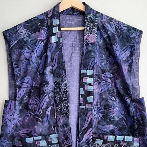 HANDMADE Boho Open Front Embroidered Vest Abstract Floral Purple Sz L - Picture 3 of 15